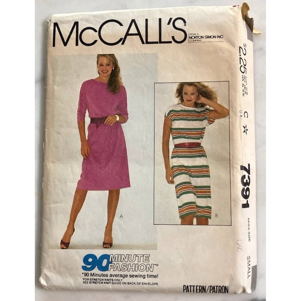 Vintage Mccalls #7391 Sewing Pattern 90 Minute Fashion Medium Dress Norton Simon